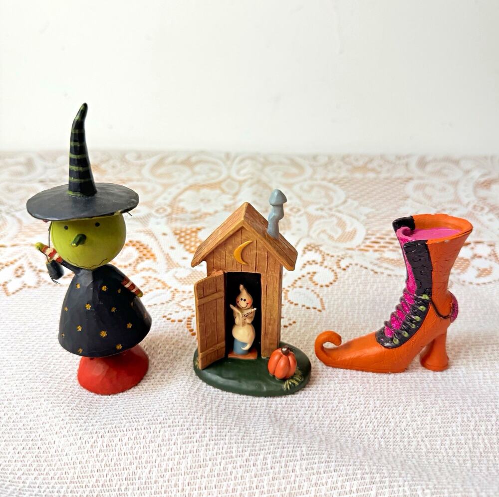Blossom Bucket Halloween Witch & Ghost Figurines 3pc AS IS - Read